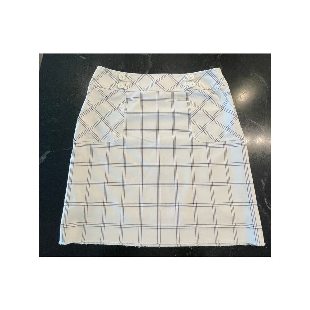 Ann Taylor Loft plaid  white black skirt 10